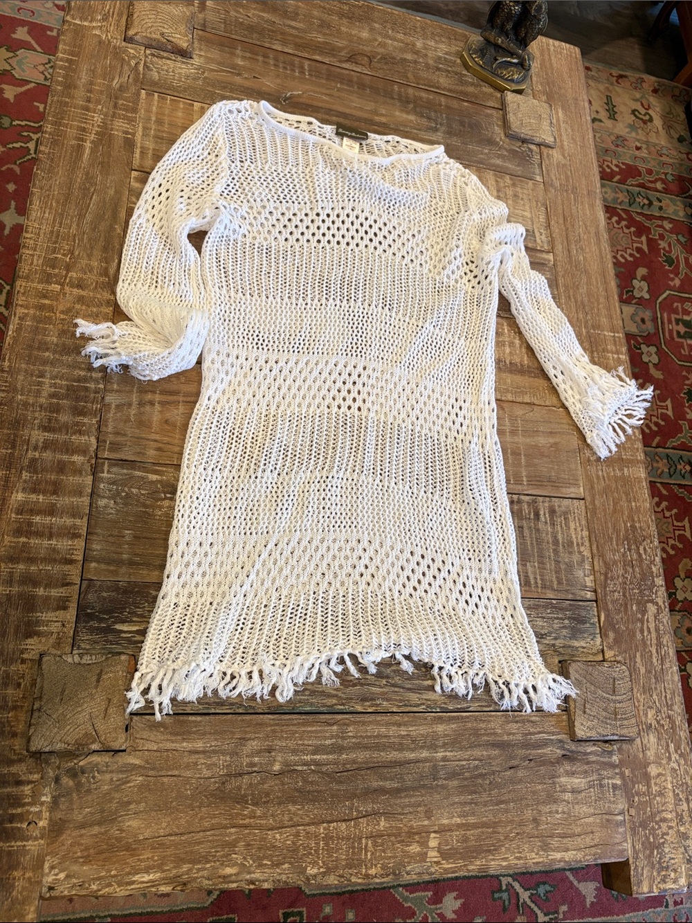 Tommy Bahama crochet Open Knit Swim Coverup White Large Linen/Cotton